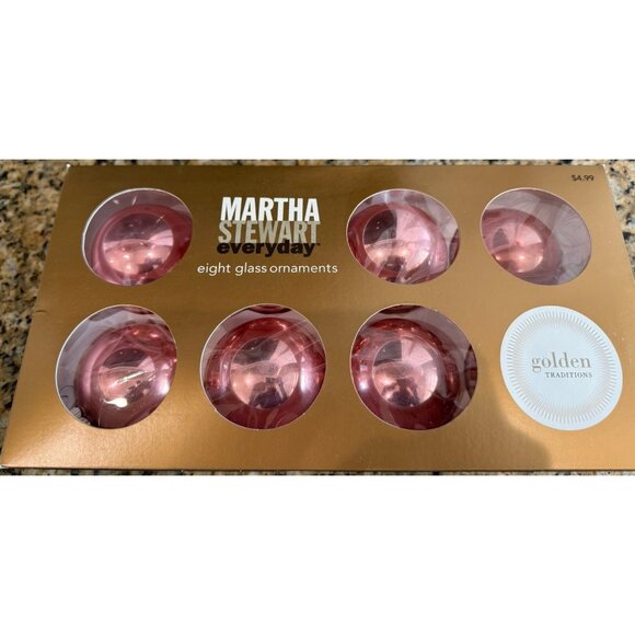 Vintage Martha Stewart Everyday Christmas Pink Glass Ornaments Set Of 8 - Picture 1 of 7